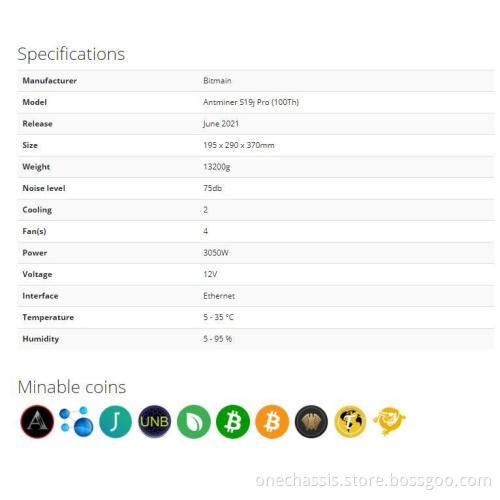 High Profitable Antminer Bitmain S19 PRO 110th/S